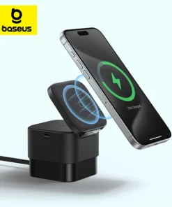 Baseus 2 in 1 25W Magnetic Wireless Charger Stand 15W Fast Charging Dock Station With Retractable Cable For iPhone15 14  Airpod 1