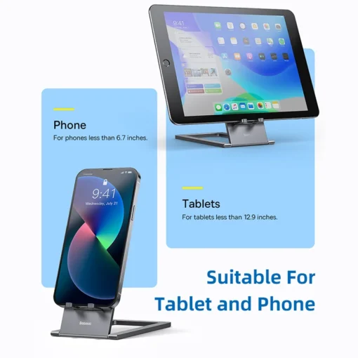 Baseus Foldable Metal Desktop Holder for iPhone 15 14 13 Pro Max iPad Pro 12.9 11 Samsung Tablet Desktop Stand Laptop Support 6