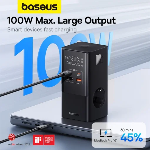 Baseus 100W Fast USB Charger 6 in 1  Power Strip Desktop Charging Station With 1200J Surge Protector For MacBook iPhone Samsung 3