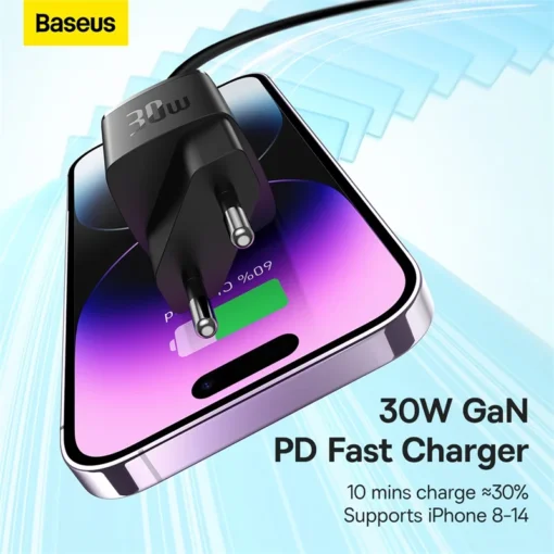 Baseus 30W GaN Charger PD Fast USB Type C Charger USB C PD3.0 QC3.0 PPS Quick Charging For iPhone 15 14 13 12 11 Pro Max Tablets 2