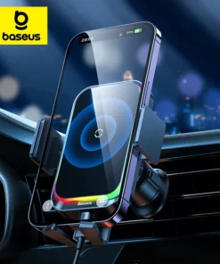 Baseus Car Phone Holder Infrared RGB15W QI Wireless Phone Charger for iPhone Xiaomi Samsung Car Mount Fast Charging Easy Control 1