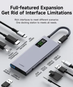 Hagibis USB C Hub With LCD Display Type C Multiport Adapter 4K HDMI-Compatible 100W PD Gigabit Ethernet For Macbook Pro iPad HP 2