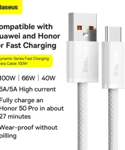 Baseus USB Type C Cable For Realme Huawei P30 Pro 100W Fast Charging Wire USB-C Charger Data Cord For Samsung Oneplus Poco F3 6