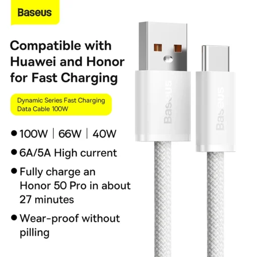 Baseus USB Type C Cable For Realme Huawei P30 Pro 100W Fast Charging Wire USB-C Charger Data Cord For Samsung Oneplus Poco F3 6