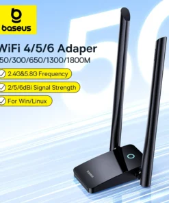 Baseus WiFi USB Adapter Dual Band 2.4G 5Ghz WiFi Dongle 1800Mbps Wifi 6/5 Antenna Wireless Receiver For PC Ethernet Network Card 1