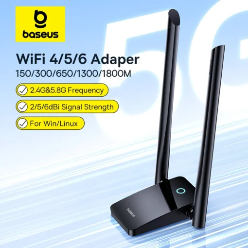 Baseus WiFi USB Adapter Dual Band 2.4G 5Ghz WiFi Dongle 1800Mbps Wifi 6/5 Antenna Wireless Receiver For PC Ethernet Network Card 1