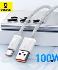 Baseus USB Type C Cable For Realme Huawei P30 Pro 100W Fast Charging Wire USB-C Charger Data Cord For Samsung Oneplus Poco F3 1