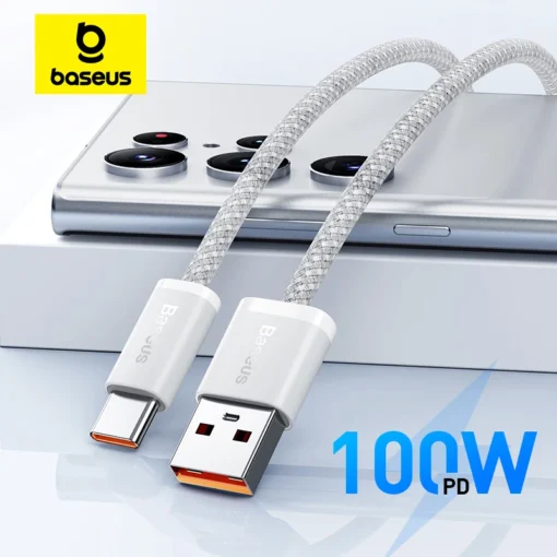 Baseus USB Type C Cable For Realme Huawei P30 Pro 100W Fast Charging Wire USB-C Charger Data Cord For Samsung Oneplus Poco F3 1