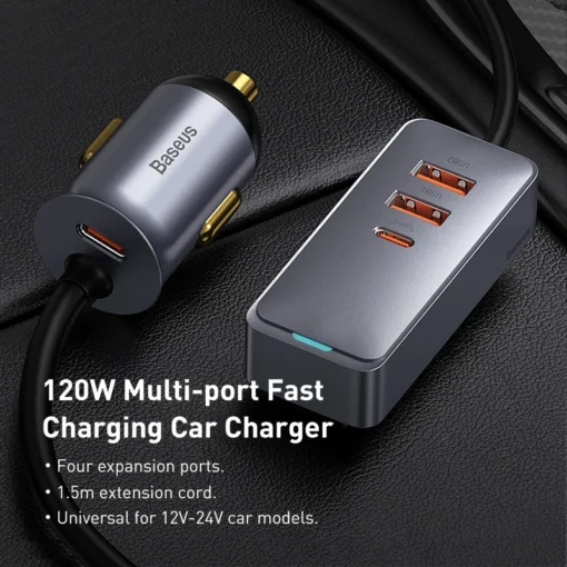 Baseus 120W PD Car Charger Quick Charger QC 3.0 PD 3.0 For iPhone 15 14 13 Samsung Type-C USB Charger Portable USB Phone Charger 6