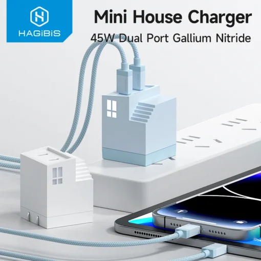 Hagibis 45W GaN USB C Charger PD PPS Fast Charger Mini House Travel Dual Ports Charger for iPhone 15 Pro Max/14/13 iPad MacBook 1