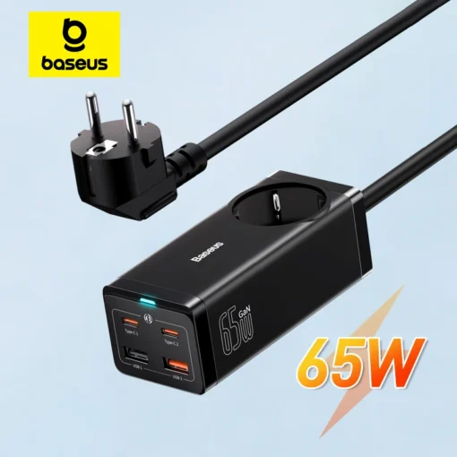 Baseus 65W GaN Charger Power Strip 4 ports Desktop Adapter Fast Charging Station For iPhone 15 14 13 Pro Max Xiaomi Samsung 1