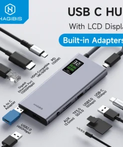 Hagibis USB C Hub With LCD Display Type C Multiport Adapter 4K HDMI-Compatible 100W PD Gigabit Ethernet For Macbook Pro iPad HP 1