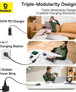 Baseus Mini 100W Fast Charger Power Strip 5 in 1 Charging Station Quick Charging For iPhone15 MacBook Pro14 Laptop Samsung S24 2