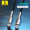Baseus 100W USB C to USB Type C Cable for MacBook Pro QC 4.0 PD USB C Fast Charger Cable for Xiaomi Redmi For iPhone 15 Plus Pro 1