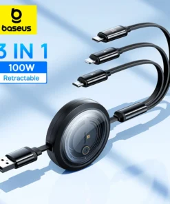 Baseus 3 In 1 Retractable Phone Data Cable Type C USB 100W Fast Charging Cable Suitable For iPhone Huawei Xiaomi Android Micro 1