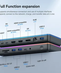 Hagibis DisplayLink USB C Docking Station Triple Display 3 Monitors with DP MST Hub 100W PD RJ45 LED for MacBook M1 M2 Windows 2