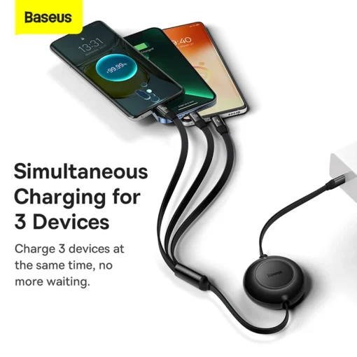 Baseus Retractable 100W 3 in 1 USB Charge Cable For Macbook Samsung Xiaomi USB Type C Cable Charging Cable for iPhone 14 4