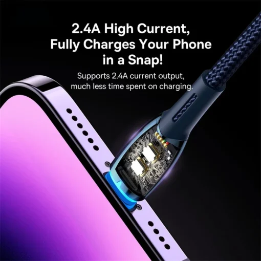 Baseus Smart Led Light USB Port 2.4A Fast Charging Data Cable Glimmer Series Cables For iPhone14 13 12 11 Pro Max 3