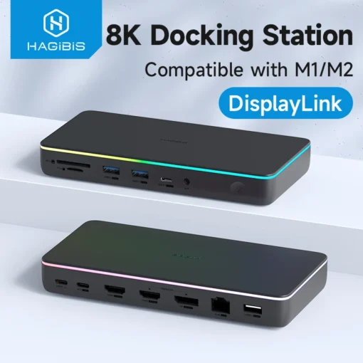 Hagibis DisplayLink USB C Docking Station Triple Display 3 Monitors with DP MST Hub 100W PD RJ45 LED for MacBook M1 M2 Windows 6