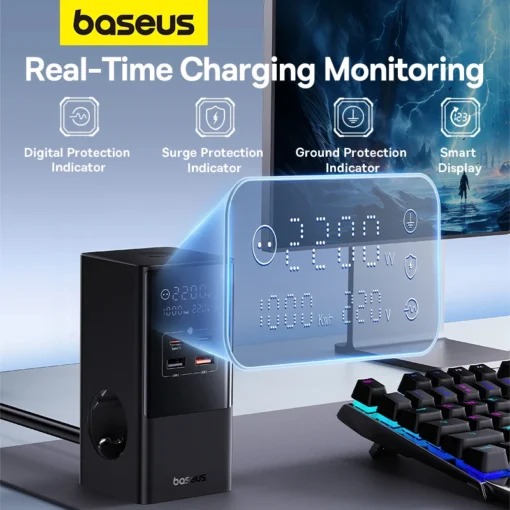 Baseus 100W Fast USB Charger 6 in 1  Power Strip Desktop Charging Station With 1200J Surge Protector For MacBook iPhone Samsung 4