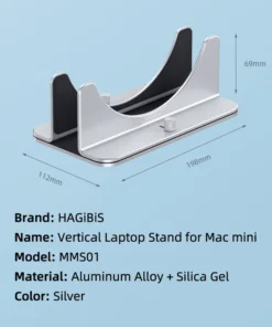 Hagibis Vertical Stand for Mac Mini Aluminum Alloy Laptop Desktop Stand Anti-Slip Adjustable Computer Holder for Apple MAC Mini 6