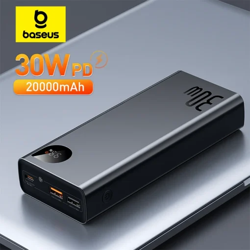 Baseus 30W Metal Power Bank 20000mAh Portable Charger PD Fast Charging Powerbank External Battery Charger For iPhone 15 pro max 1