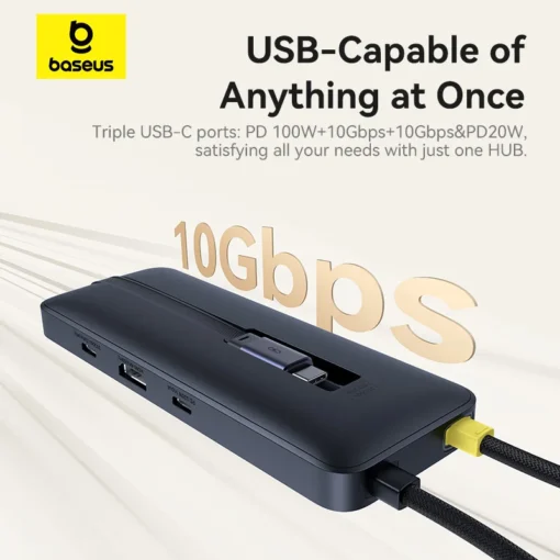 Baseus USB Hub for HDMI 4K@60Hz USB 3.1 10Gbps Hub 100W+20W Dual Fast Charging Cable Docking Station for MacBook Air PC USB Hub 3