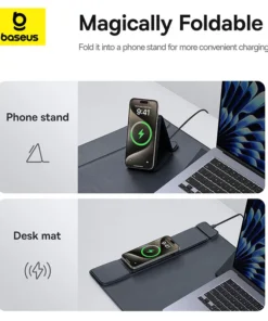 【New Sale】Baseus Smart Desk Mat with Wireless Charger for Gaming Office Wrist Rest Laptop Phone Stand Holder Keyboard Mouse Pad 4