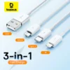 Baseus 3 in 1 USB Cable for iPhone 12 Pro Max Fast Charging Cable for Android Phone Huaiwei Xiaomi Type C Cable USB Cable Wire 1