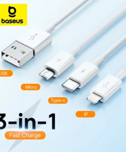 Baseus 3 in 1 USB Cable for iPhone 12 Pro Max Fast Charging Cable for Android Phone Huaiwei Xiaomi Type C Cable USB Cable Wire 1