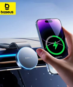 Baseus Magnetic Bendable 15W Car Mobile Phone Holder Wireless Charger Phone Holder for iPhone 12-15 Dashborad Center Console 1