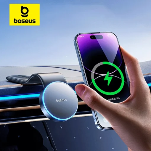 Baseus Magnetic Bendable 15W Car Mobile Phone Holder Wireless Charger Phone Holder for iPhone 12-15 Dashborad Center Console 1