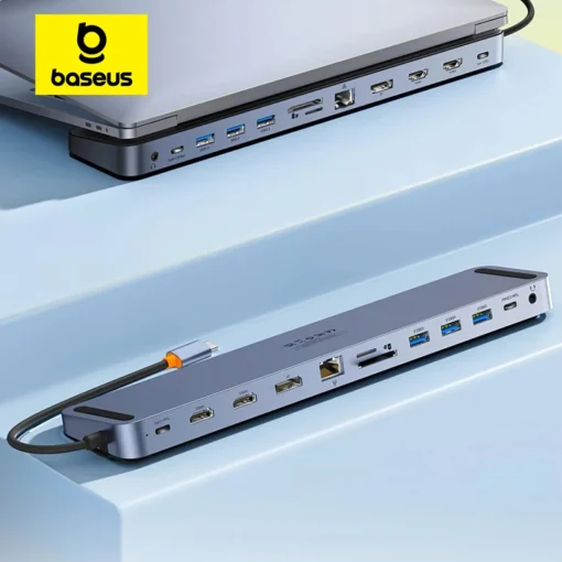 Baseus EliteJoy Gen2 12-in-1 USB C HUB 4K@60Hz DP Dual HDMI-compatible + Gigabit Ethernet Port + 3*USB 3.0 + TF/SD Card Reader 1