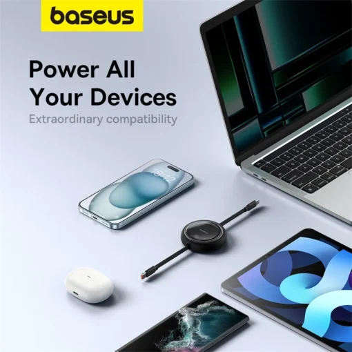 Baseus Retractable 100W USB C Cable For MacBook iPad Fast Charger Cable For iPhone 15  Plus Pro Max Type C For Xiaomi Samsung 3