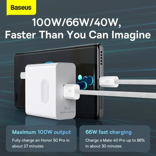 Baseus USB Type C Cable For Realme Huawei P30 Pro 100W Fast Charging Wire USB-C Charger Data Cord For Samsung Oneplus Poco F3 2