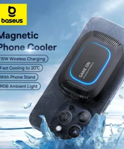 【New Sale】Baseus Magnetic Phone Cooler with 15W Wireless Charging for iPhone Gaming Radiator with Mobile Phone Stand Cooling Fan 1