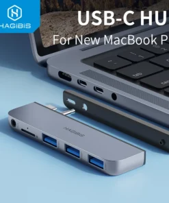 Hagibis USB C Hub for NEW Macbook Pro Type-c docking station USB C adapter with USB 3.0 Micro SD 3.5mm AUX port 14/16 inch M1 M2 1