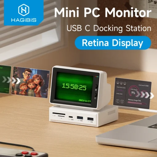 Hagibis 3.5inch IPS Mini Screen AIDA64 Mini PC CPU RAM HDD Data Monitor Display Sub Screen with USB C Hub for Laptop PC MacBook 1