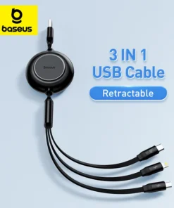 Baseus 3 IN 1 USB Charge Cable for iPhone 13 12 Micro USB Type C Cable Retractable Charging Cable For iPhone X 8 Samsung 1