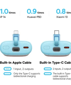Baseus Portable 20W Power Bank 5200mAh PD Fast Charging Powerbank Battery Charger, Built-in Cable For iPhone 14 13 12 11 pro Max 5