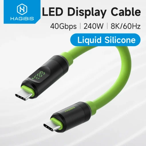 Hagibis Short USB C to USB C Cable PD 240W 40Gbps Fast Charging Cord With LED Display Compatible with Thunderbolt 4/3 iPhone 15 1