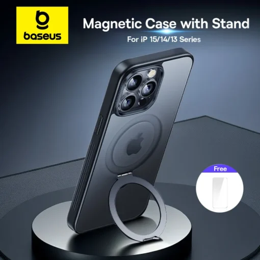 Baseus Magnetic Stand Case for iPhone 15 Pro 15 14 13 Pro Max Plus Case 180° Adjustable Kickstand Ring Magnetic Charging Case 1