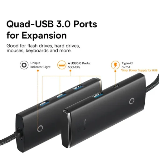 Baseus USB HUB 4 in 1 USB C HUB USB Type C to Multi USB 3.0 Adapter for MacBook Pro Air Huawei Mate 30 USB-C 3.0 Splitter 2