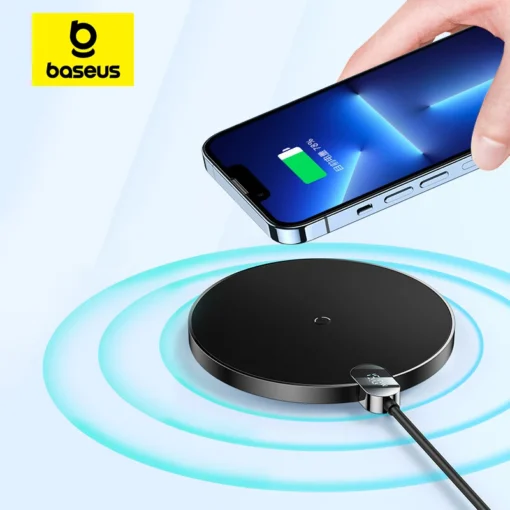 Baseus 15W Wireless Chargers For iPhone 15 14 Samsung LED Display Desktop Wireless Charging Pad For Airpods Fast Charger 1