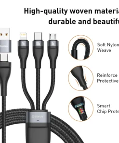 Baseus 3 in 1 USB C Cable for iPhone 15 14 13 Pro 11 XR Charger Cable 100W Micro USB Type C Cable for Macbook Pro Samsung Xiaomi 5