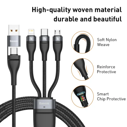 Baseus 3 in 1 USB C Cable for iPhone 15 14 13 Pro 11 XR Charger Cable 100W Micro USB Type C Cable for Macbook Pro Samsung Xiaomi 5