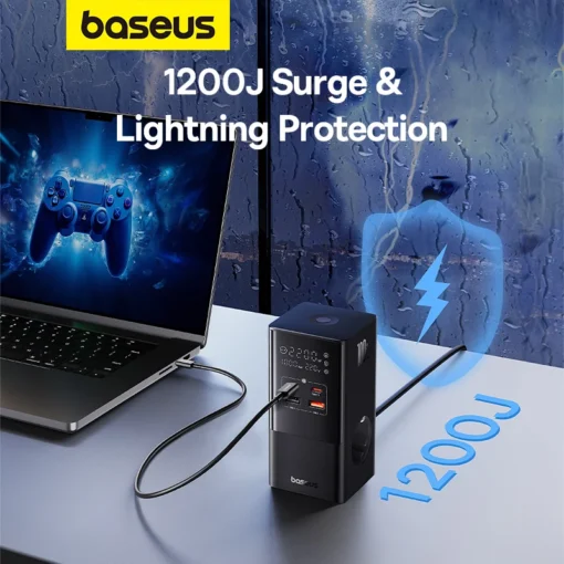 Baseus 100W Fast USB Charger 6 in 1  Power Strip Desktop Charging Station With 1200J Surge Protector For MacBook iPhone Samsung 5