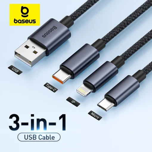 Baseus 3 in 1 USB Cable Type C Cable For Samsung Xiaomi Mi 9 Huawei Cable For iPhone 13 12 11 Phone Charger Micro USB Data Cable 1