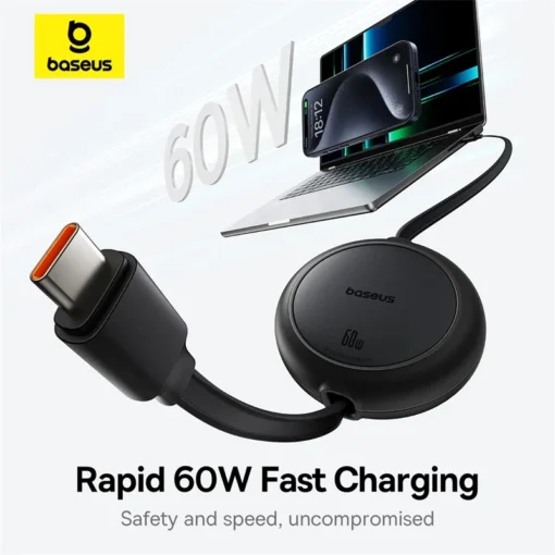 Baesus Retractable 60W USB C Cable For iPhone 15 Plus Pro Max Fast Charging Cable For MacBook iPad Type C Cable For Xiaomi 2