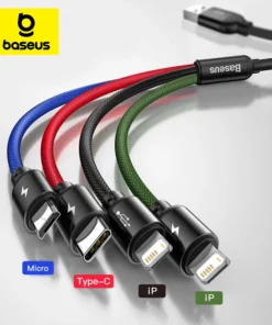 Baseus 3 in 1 USB Cable Type C Cable for Samsung Xiaomi Mi 4 in 1 Cable for iPhone 14 13 12 X 11 Pro Max Charger Micro USB Cable 1